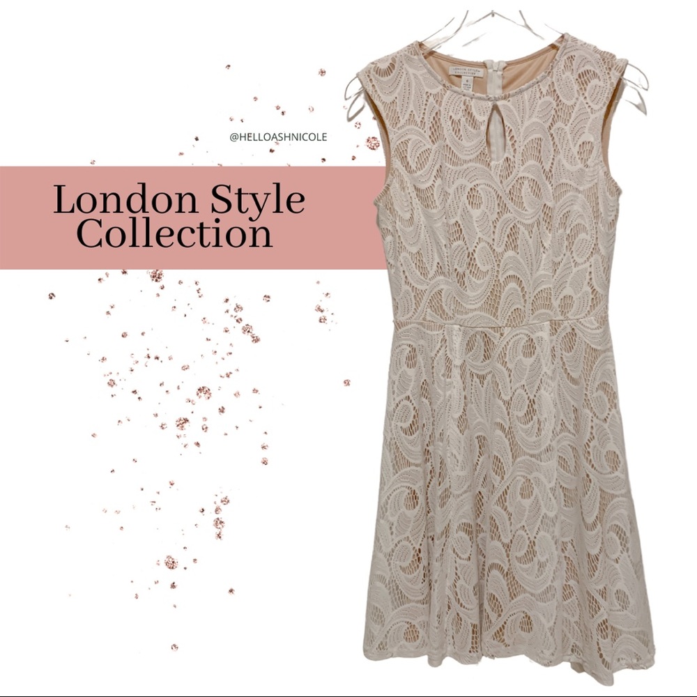 London Style Collection Lace White/Nude Midi Dress